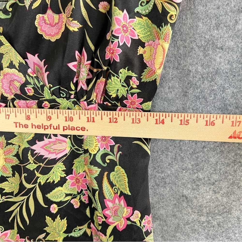 NSR Maxi Dress Satin Polyester Floral Black Pink Green Side Slit Size Small - Picture 7 of 12